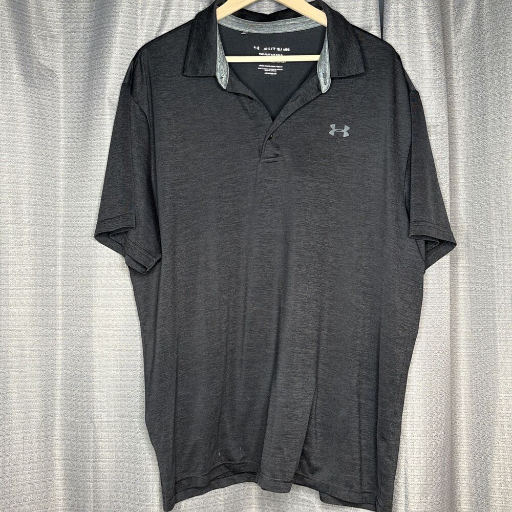 Under Armour Mens XXL Black Short Sleeve Golf Polo Shirt Heat Gear